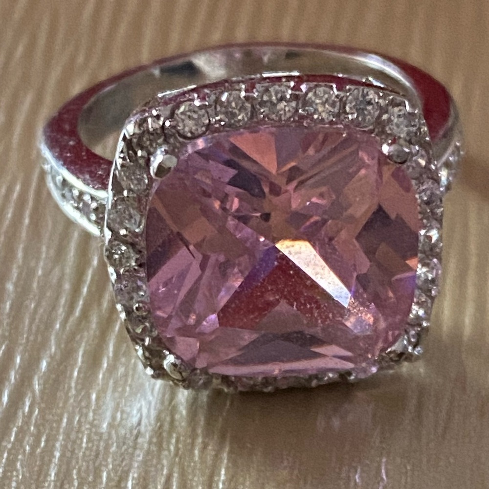 Sterling silver pink and cz ring